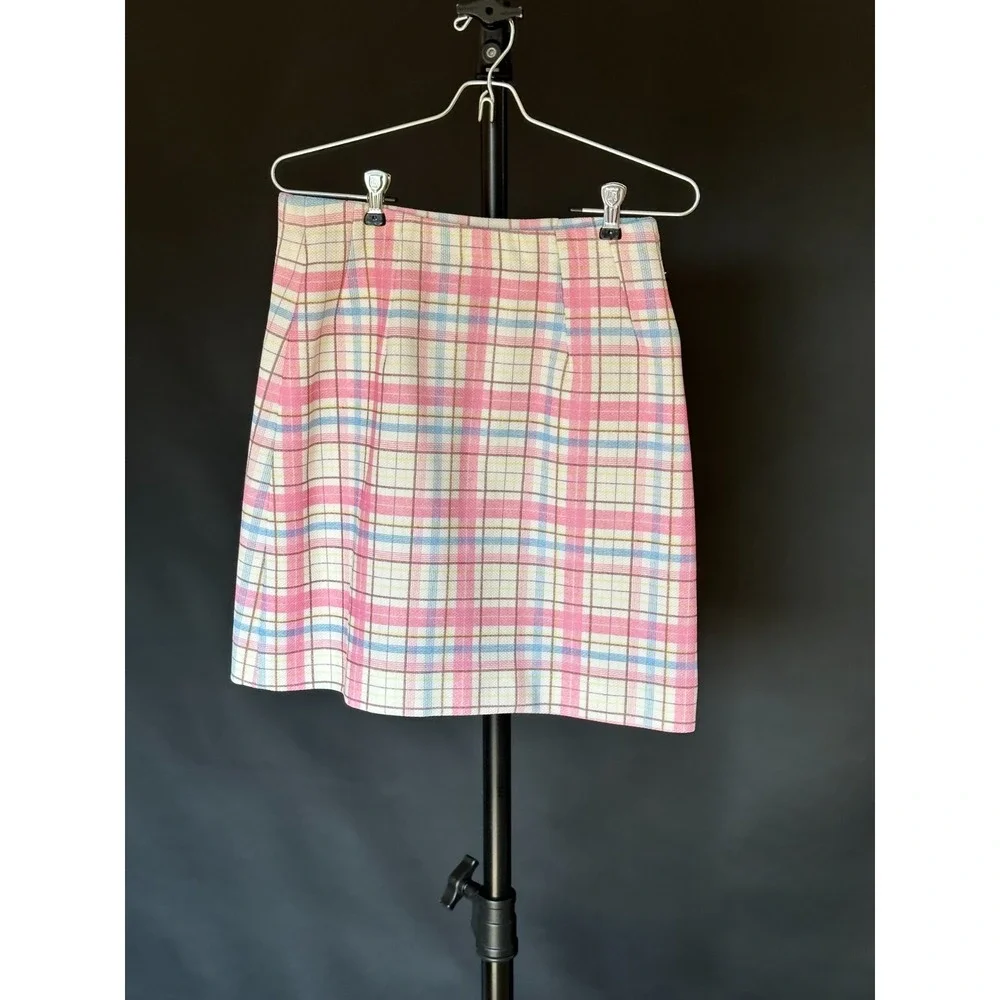 Vintage 1970s DiFini Originals Pastel Plaid Skirt Pink Blue Easter Tennis Skirt